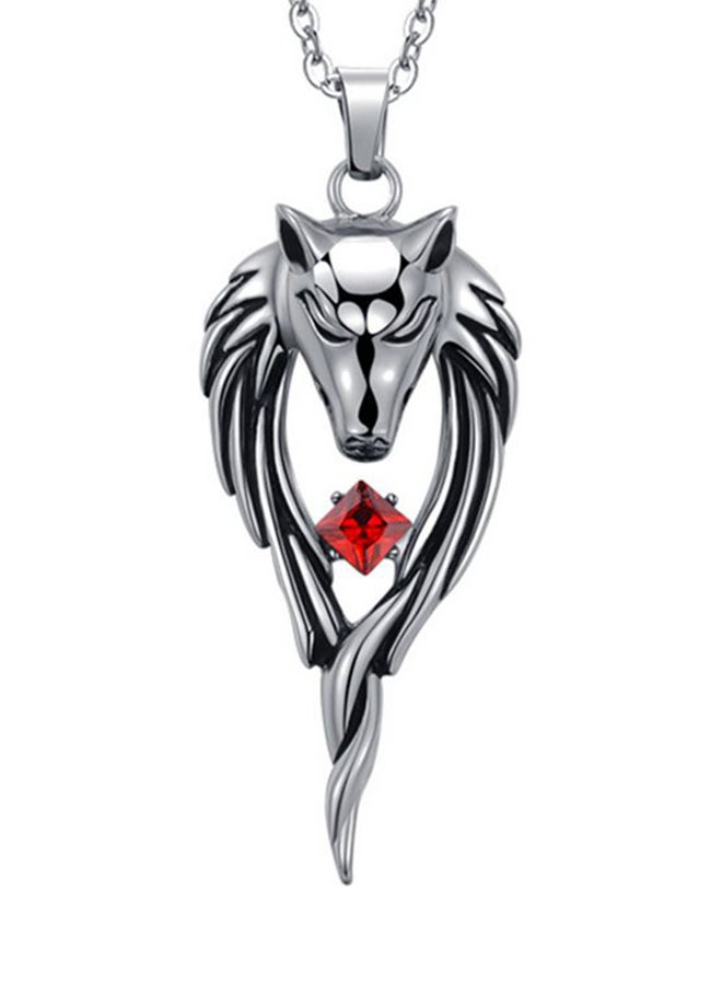 Stainless Steel Retro Wolf Ruby Pendant Necklace