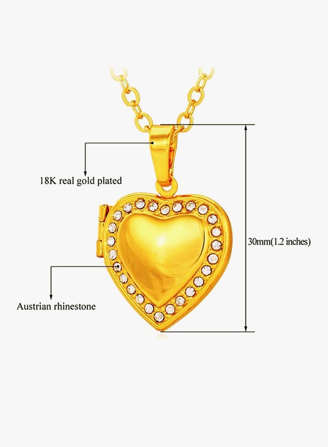 Generic - 18 Karat Gold Plated Cubic Zircon Heart Locket Pendant Necklace Set With 18k GP Stamp - Image 1