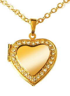 18 Karat Gold Plated Cubic Zircon Heart Locket Pendant Necklace Set With 18k GP Stamp