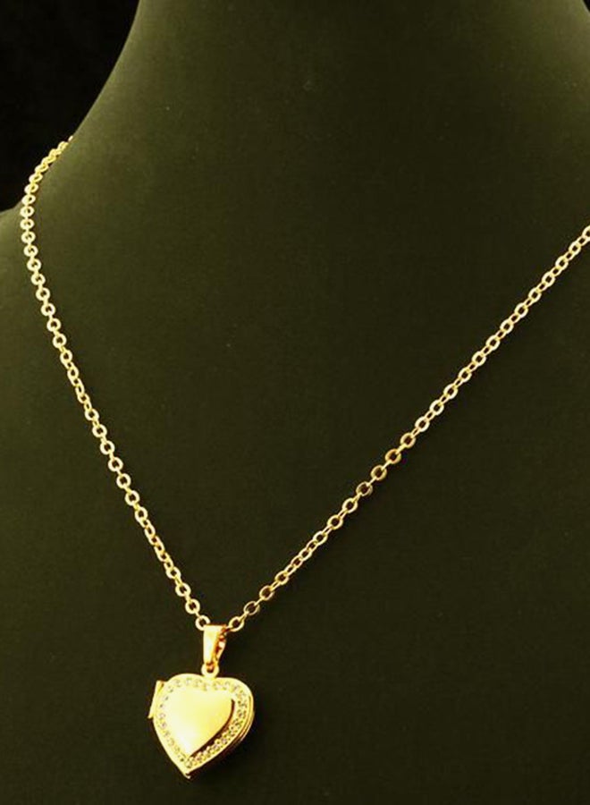 Generic - 18 Karat Gold Plated Cubic Zircon Heart Locket Pendant Necklace Set With 18k GP Stamp - Image 1