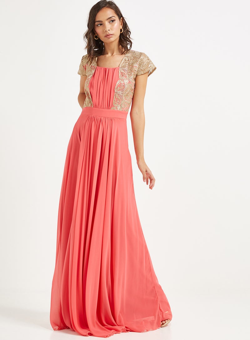 Golden Apple Lace Maxi Dress Peach  - Image 1