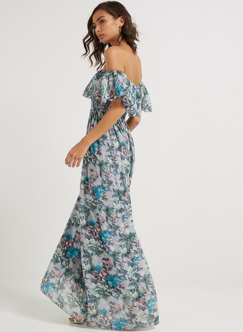 Golden Apple Frill Maxi Dress Grey/Blue  - Image 2