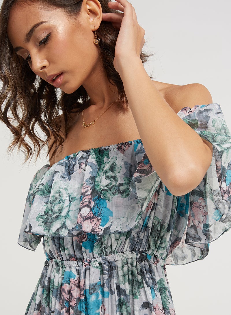 Golden Apple Frill Maxi Dress Grey/Blue  - Image 3
