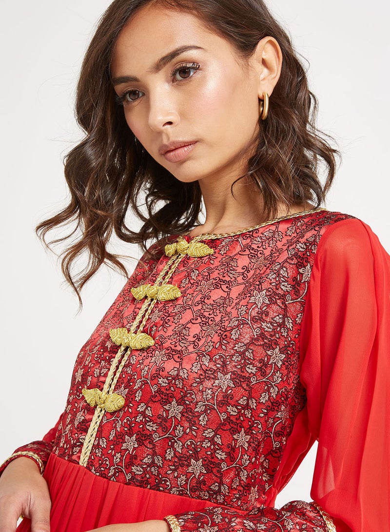 Golden Apple - Waist Plated Maxi Dress Red - Image 1