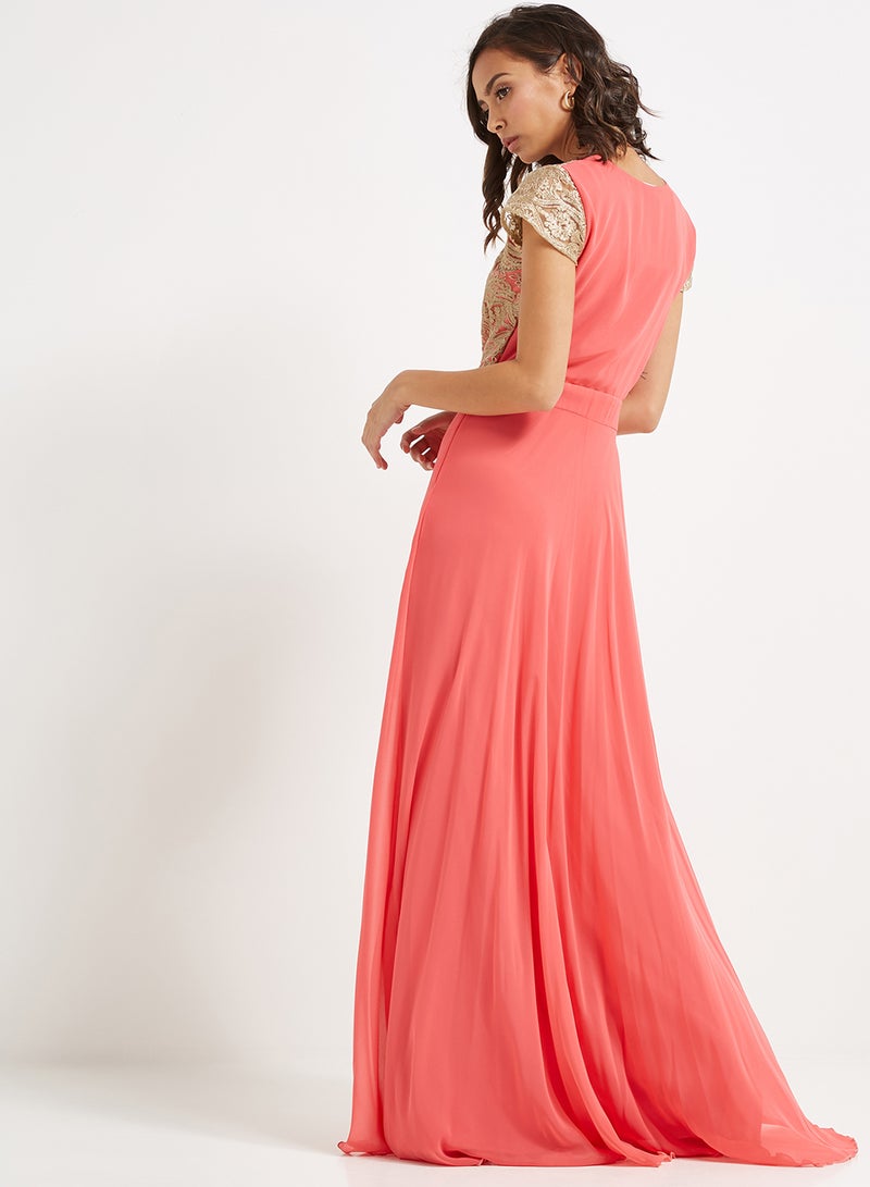 Golden Apple Lace Maxi Dress Peach  - Image 2