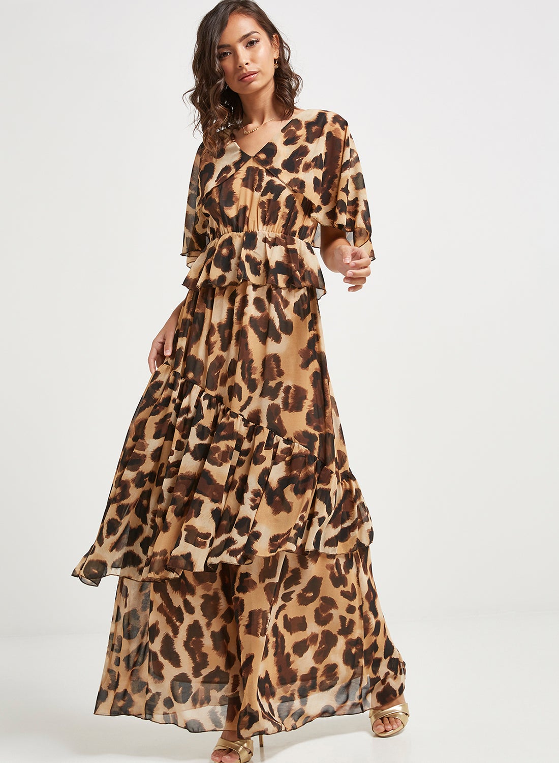 Golden Tiger Frill Hem Dress