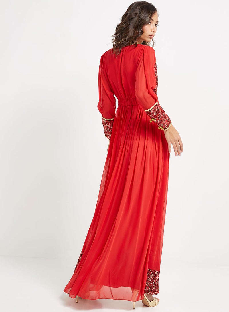 Golden Apple - Waist Plated Maxi Dress Red - Image 1