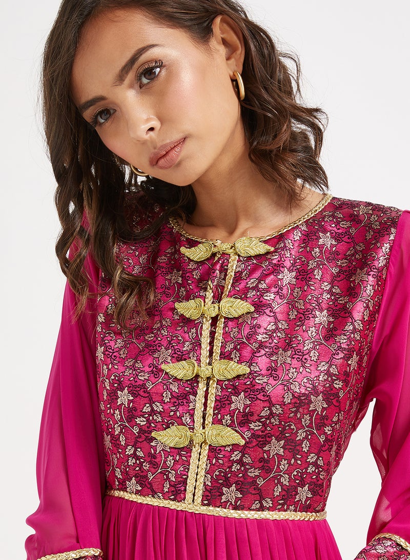 Golden Apple - Waist Plated Maxi Dress Fushia Pink - Image 1