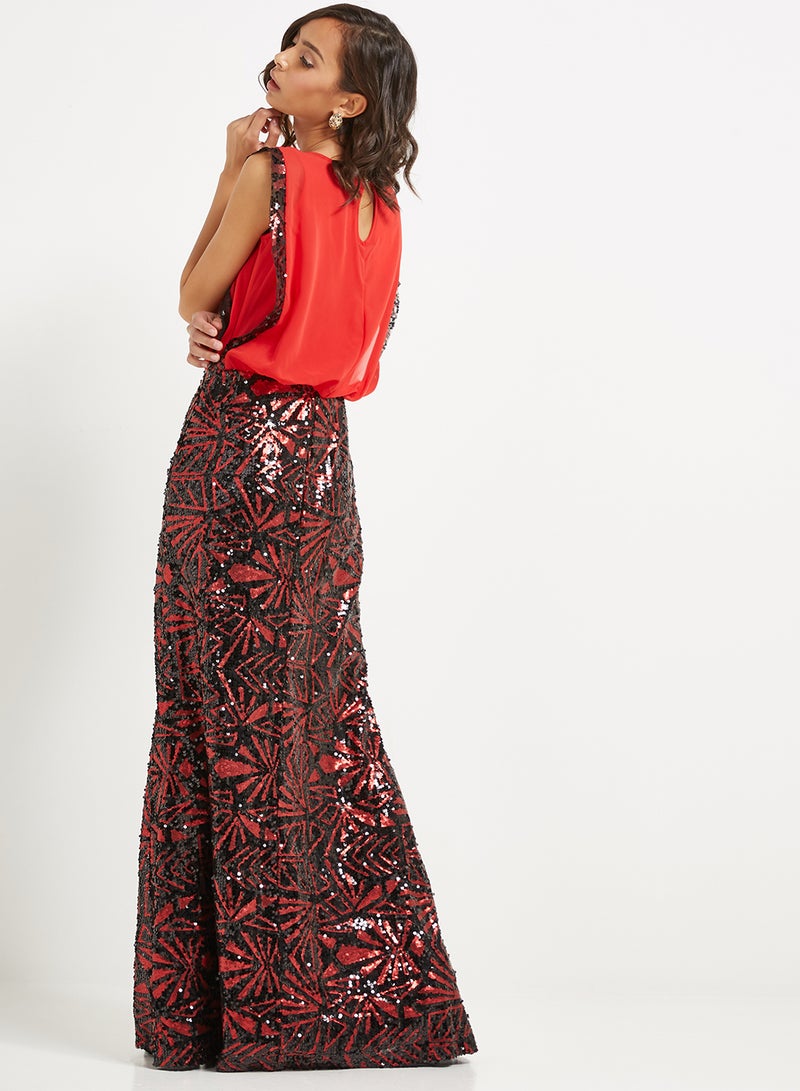 Golden Apple - Round Neck Maxi Dress Red - Image 1