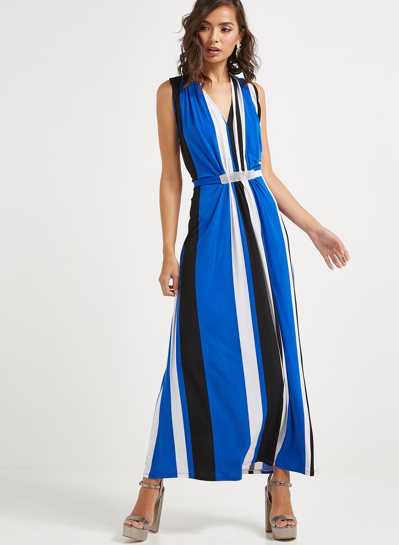 Golden Apple Stripes Maxi Dress Blue/Black/White  - Image 1