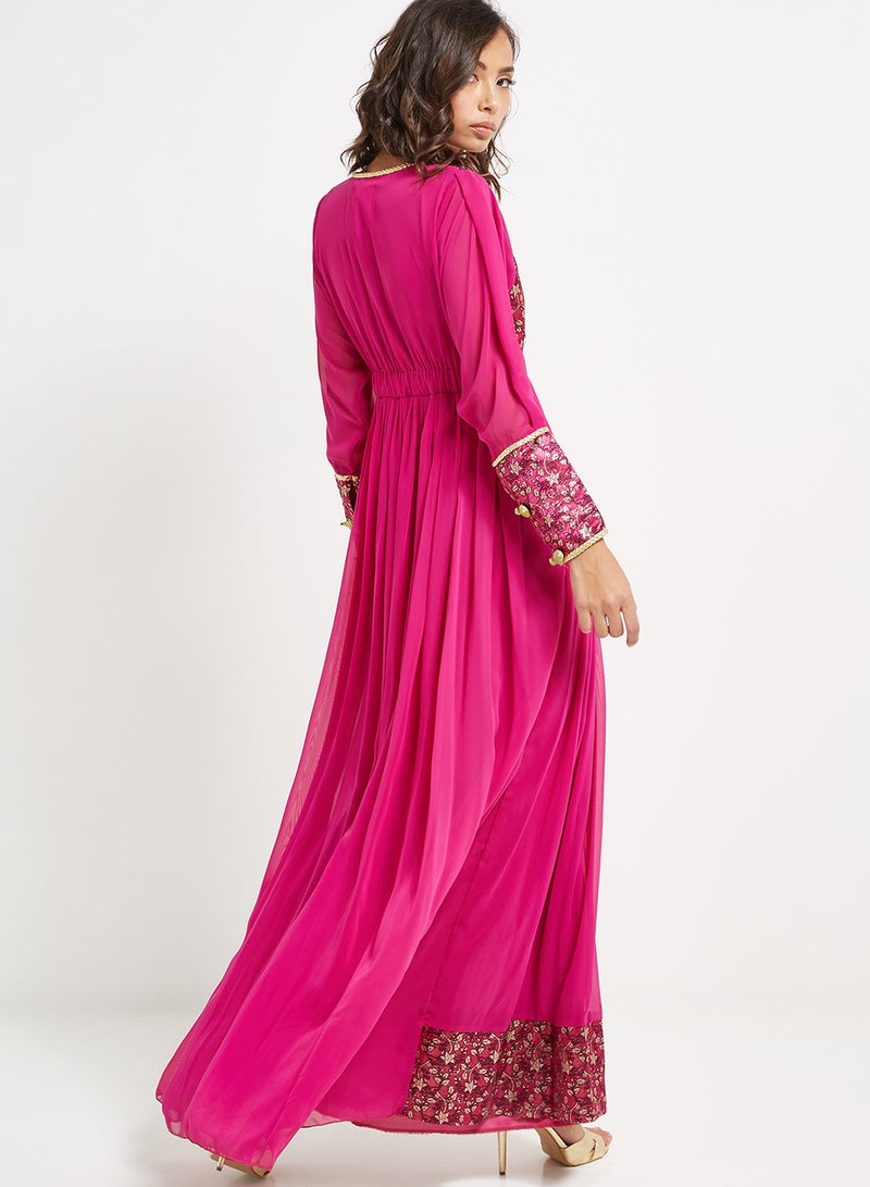 Golden Apple - Waist Plated Maxi Dress Fushia Pink - Image 1