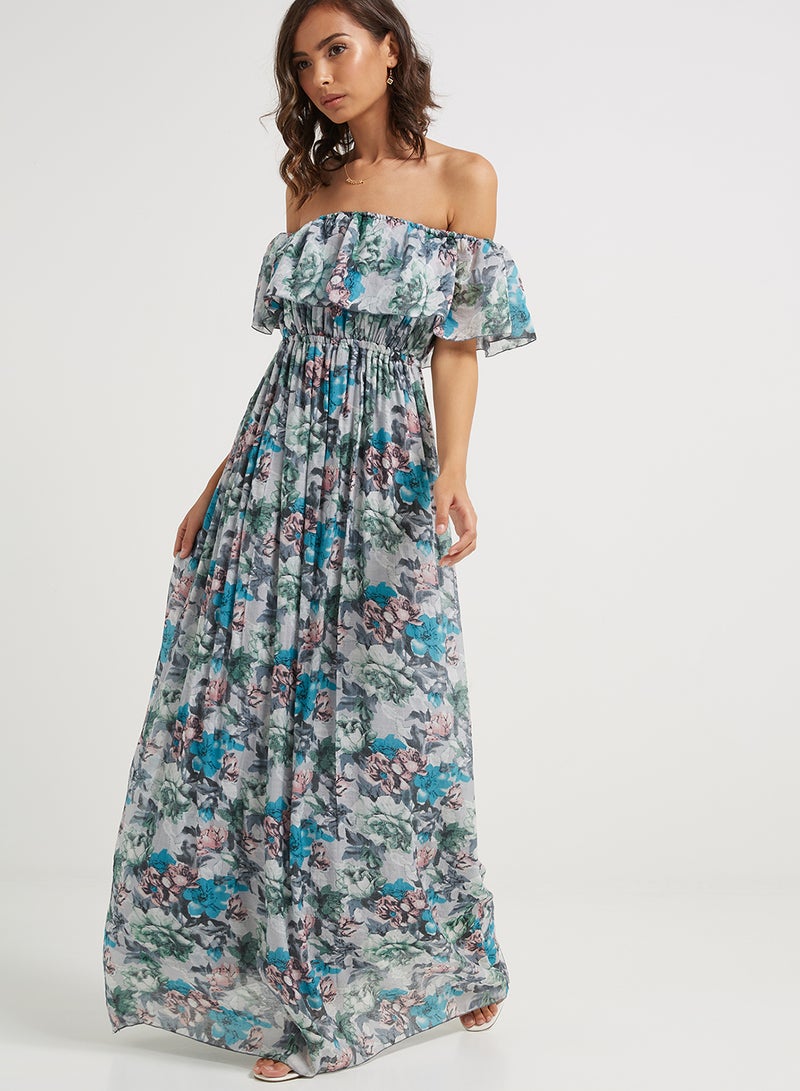 Golden Apple Frill Maxi Dress Grey/Blue  - Image 1