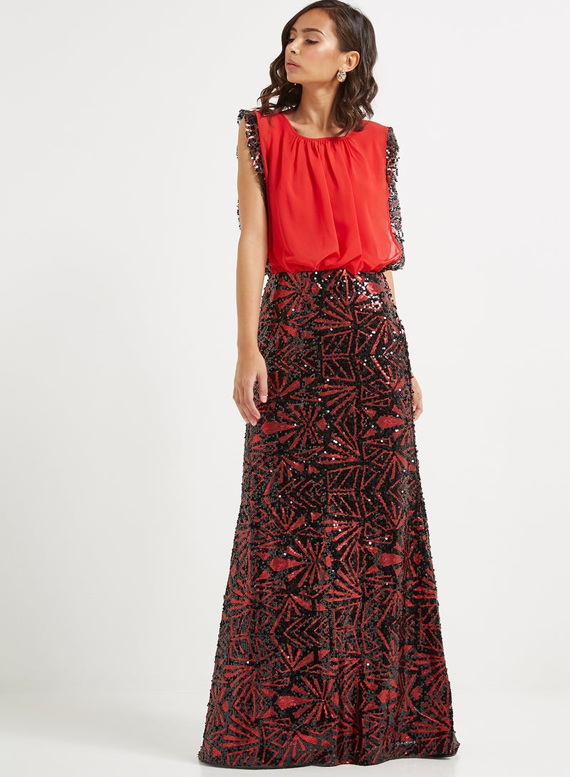 Golden Apple - Round Neck Maxi Dress Red - Image 1