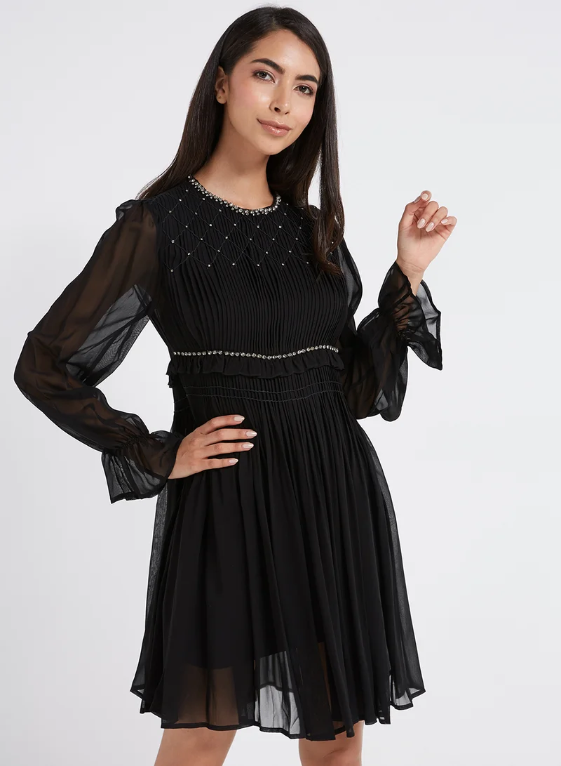 ELISABETTA FRANCHI Mini Dress With Rhinestones Black for Women | Best Price  UAE