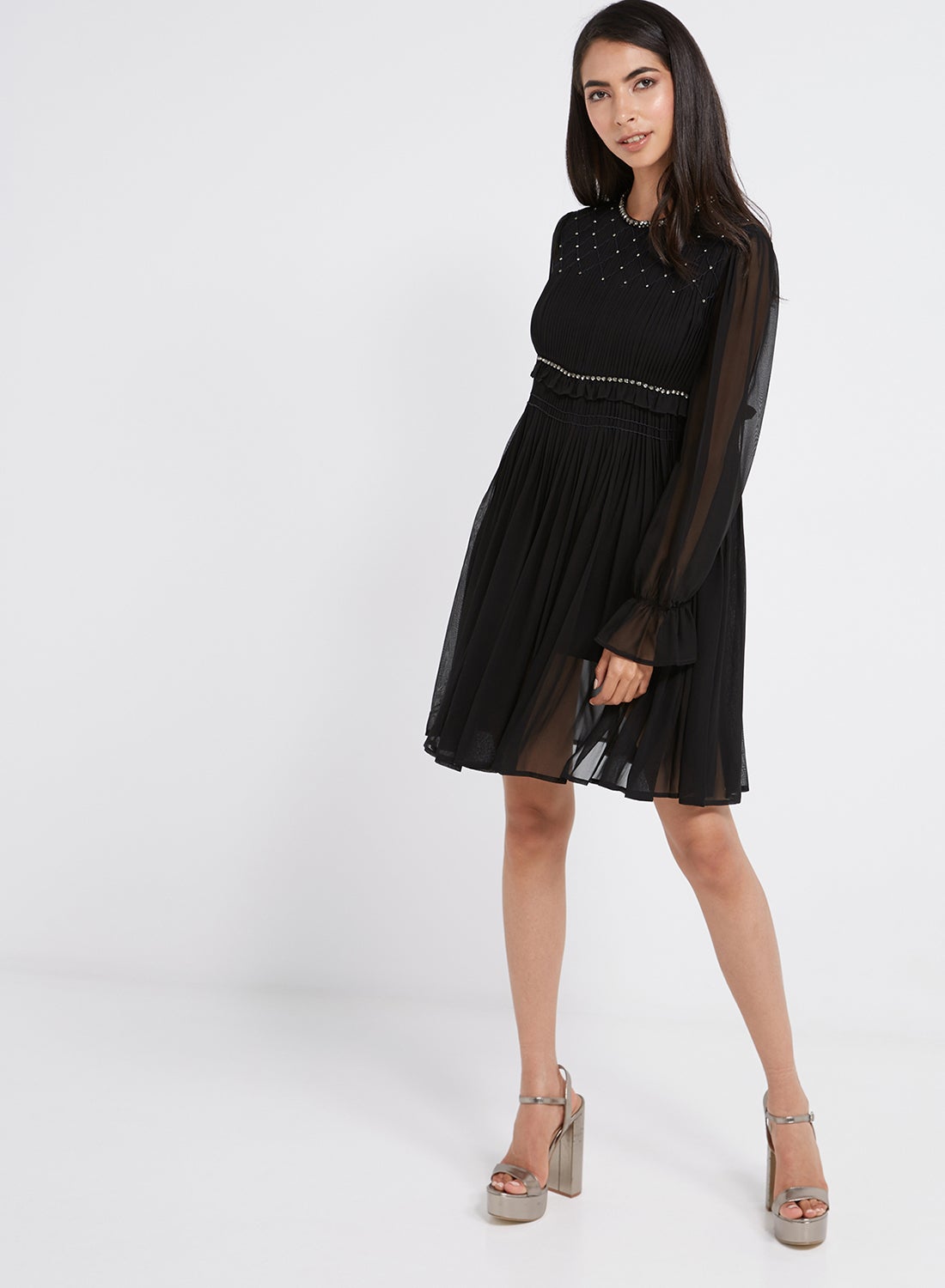 ELISABETTA FRANCHI Mini Dress With Rhinestones Black for