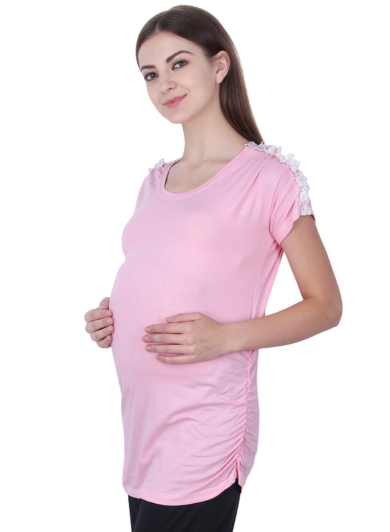 Soko Mesh - Polo Maternity Lace Top Pink - Image 1