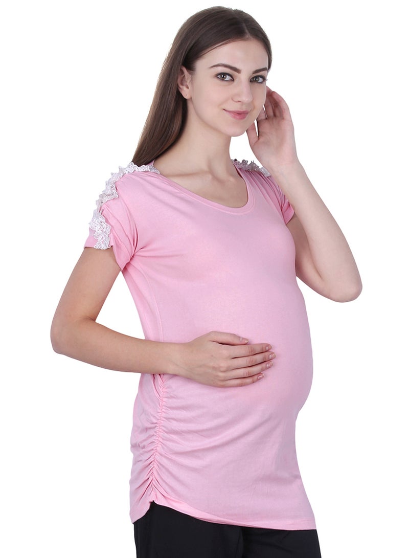Soko Mesh - Polo Maternity Lace Top Pink - Image 1