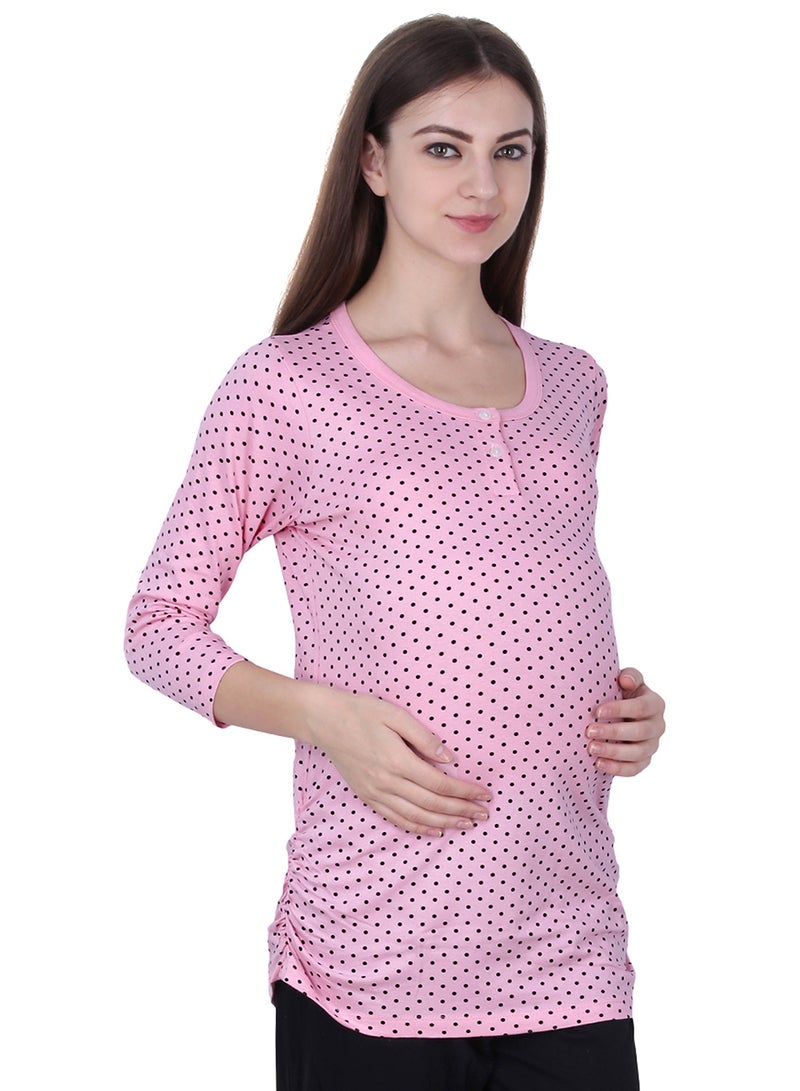 Soko Mesh - Polo Maternity Polka Dot Top Pink - Image 1