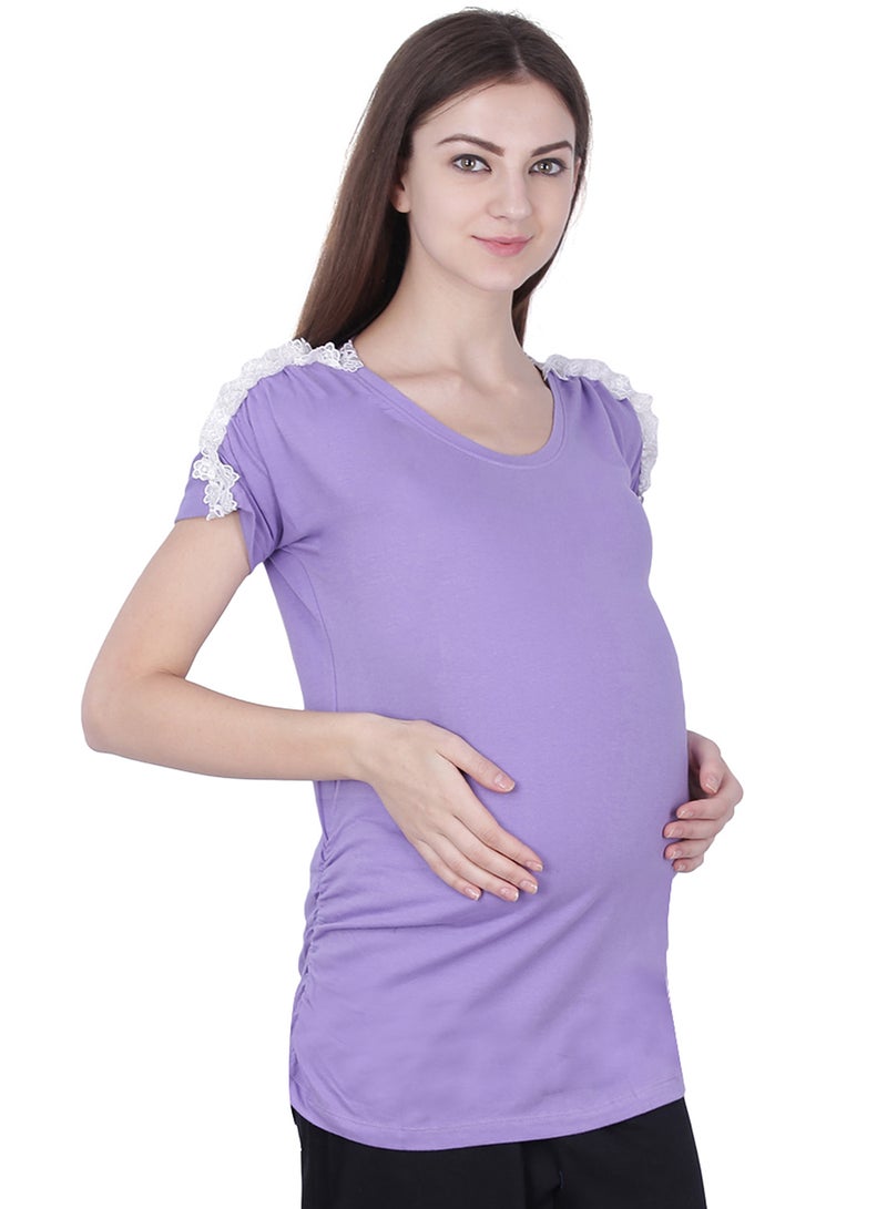 Polo Maternity Top With Lace Purple - v1526365100/N13222059A_4