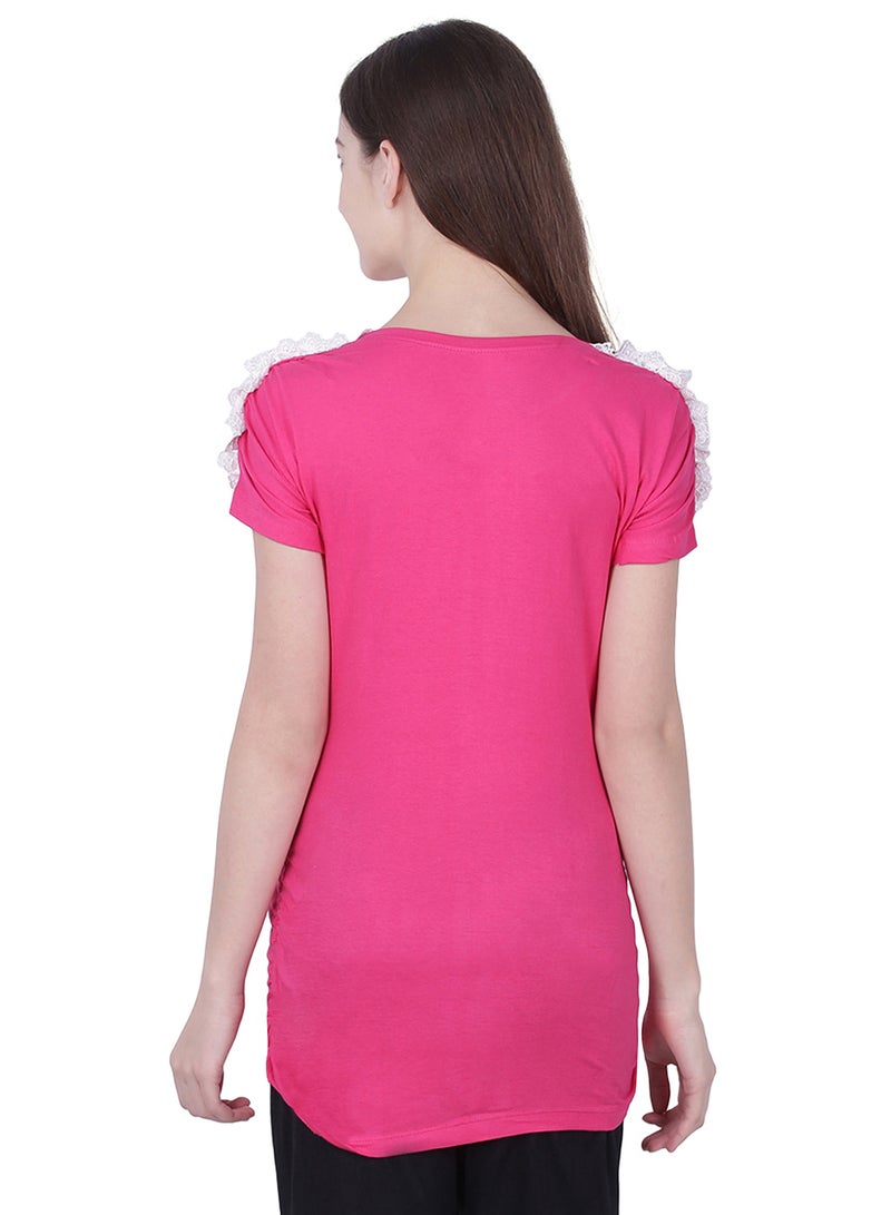 Soko Mesh - Polo Maternity Top With Lace Pink - Image 1