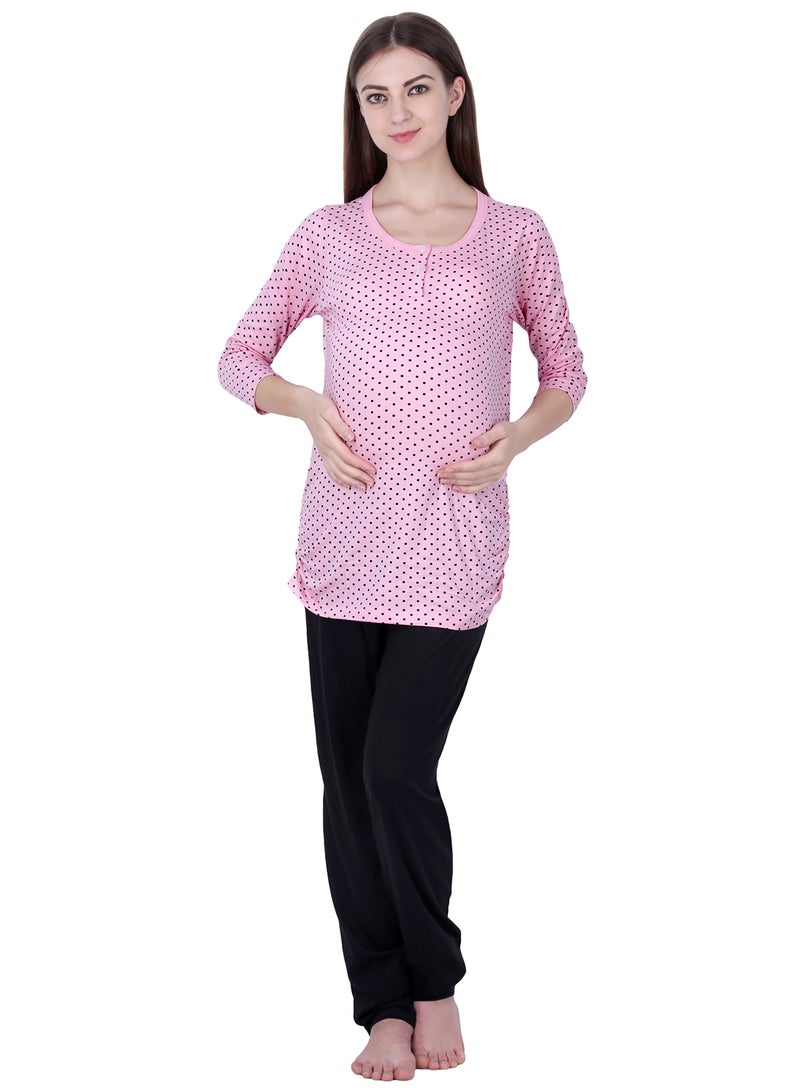 Soko Mesh - Polo Maternity Polka Dot Top Pink - Image 1