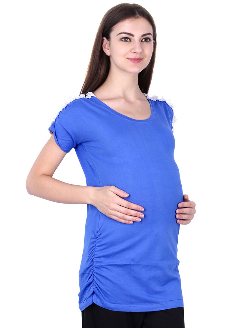 Soko Mesh - Polo Maternity Top With Lace Blue - Image 1
