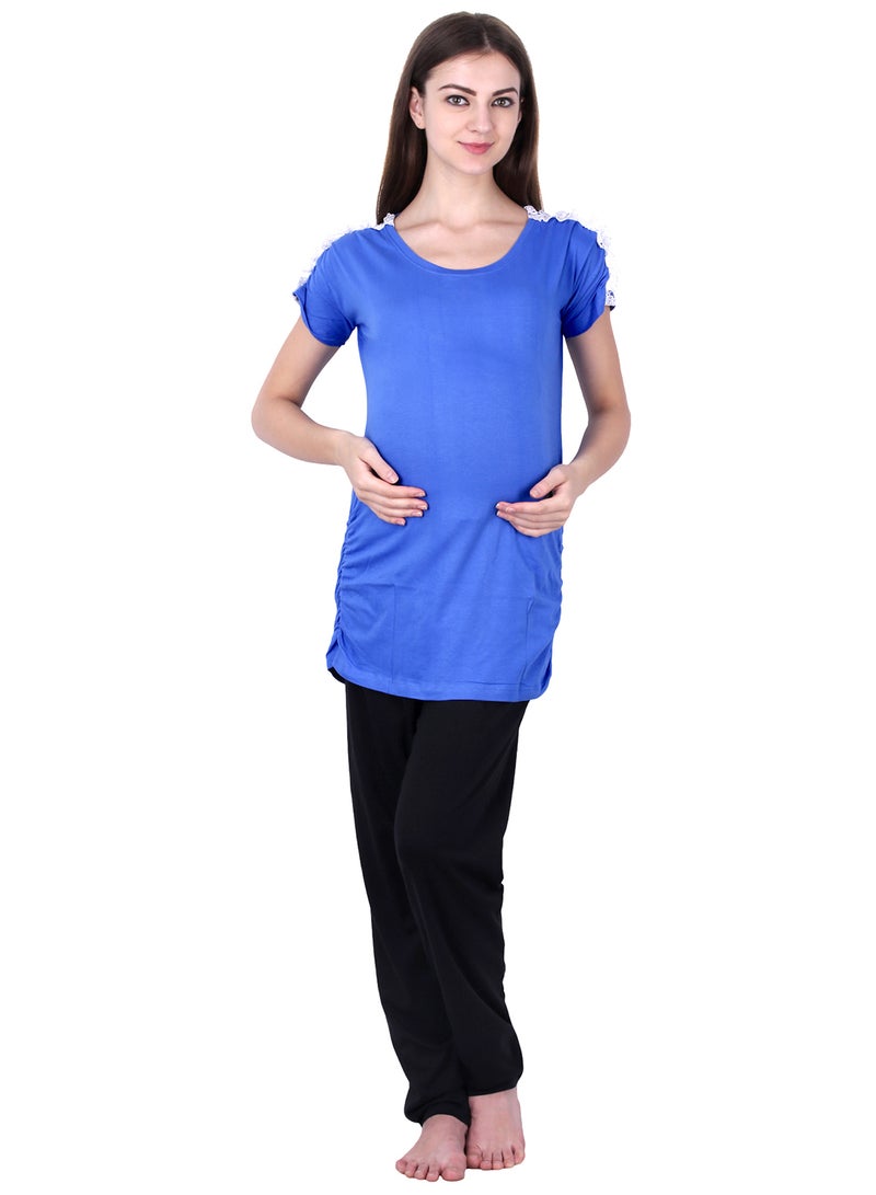 Soko Mesh - Polo Maternity Top With Lace Blue - Image 1
