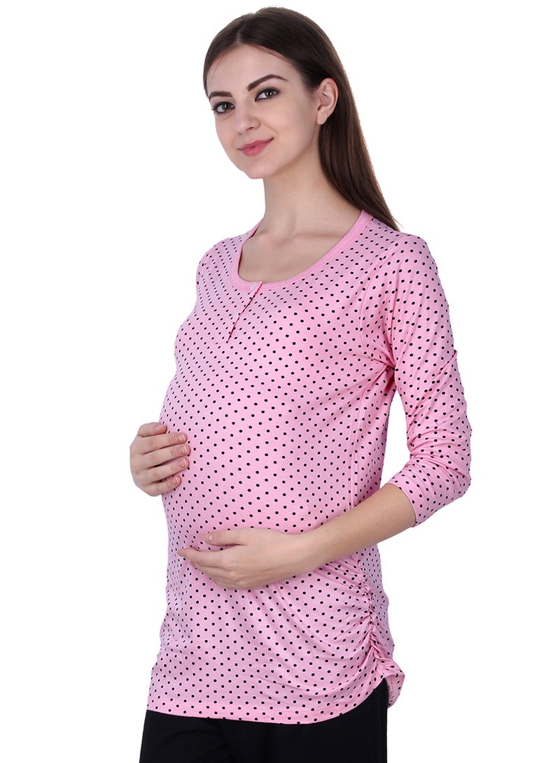 Soko Mesh - Polo Maternity Polka Dot Top Pink - Image 1