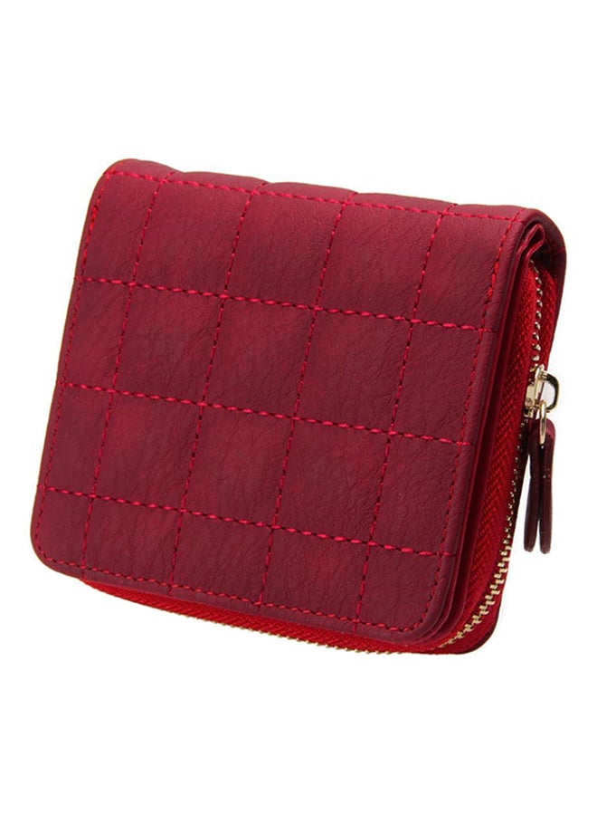 Bluelans Plaid Lines Detailed Short Wallet Red 