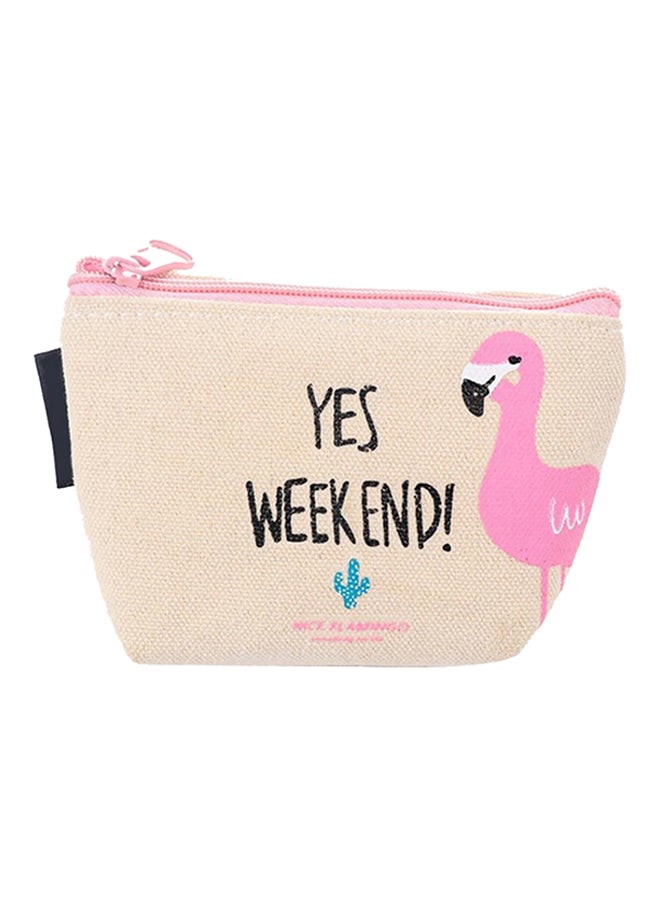 Bluelans Flamingo Detailed Coin Purse Beige/Pink/Black 