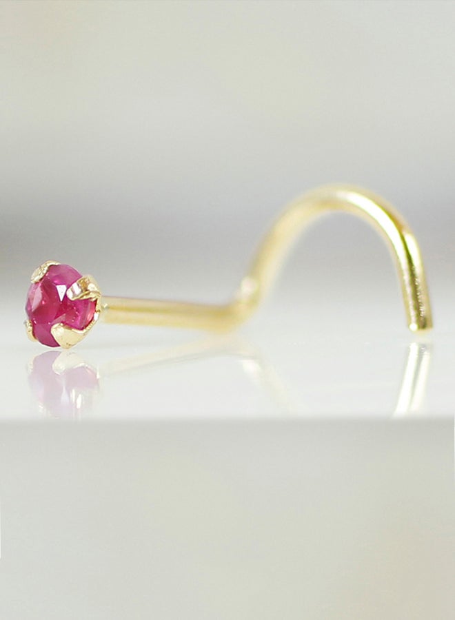 Golden Choice - 14K Solid Gold 2mm Ruby Screw Shape Nose Stud - Image 1