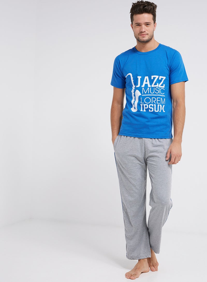 Tropical 2-Piece Pyjama Set Blue/Grey  - Image 1