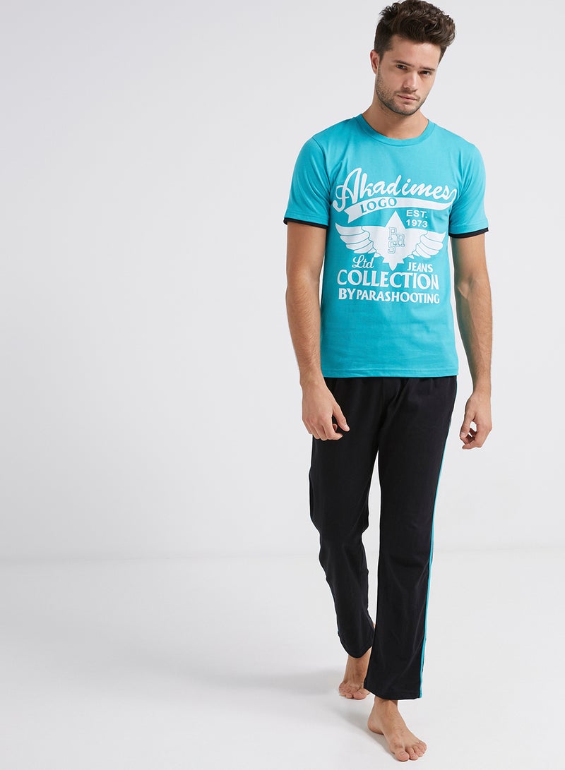 Tropical 2-Piece Pyjama Set Blue/Black  - Image 1