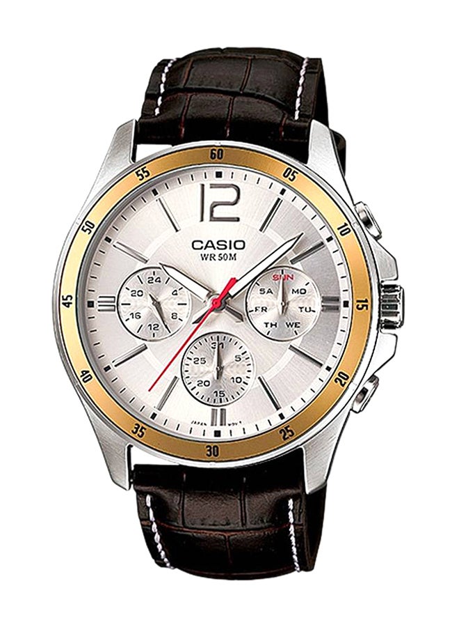 CASIO Men's Leather Chronograph Watch MTP-1374L-7 - Image 1