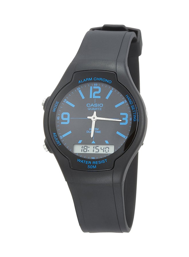 كاسيو ساعة يد بعقارب/رقمية بسوار من الراتينج طراز AW-90H-2B للرجال - Image 1