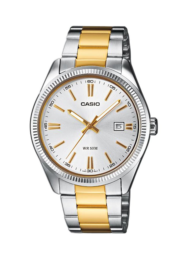 كاسيو ساعة يد بعقارب ومقاومة للماء طراز MTP-1302SG-7AV - قياس 39 مم - فضي/ذهبي للرجال - Image 1