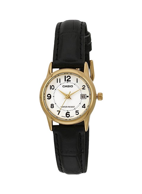 Women's Leather Analog Wrist Watch (LTP-V002GL-7BUDF) - 25 mm - Black