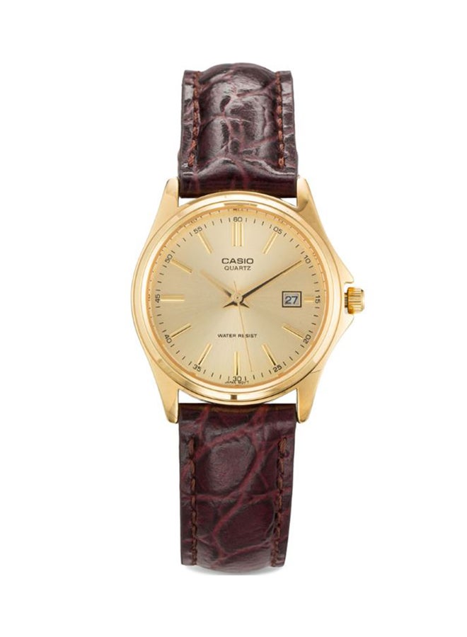 كاسيو ساعة يد بعقارب وسوار من الجلد طراز LTP-1183Q-9A - مقاس 32 مم - لون بني للنساء - Image 1