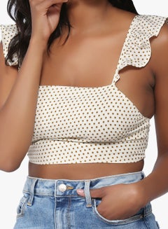FOREVER 21 Polka Dot Tieback Crop Top Beige  - Image 4