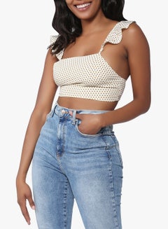 FOREVER 21 Polka Dot Tieback Crop Top Beige  - Image 1