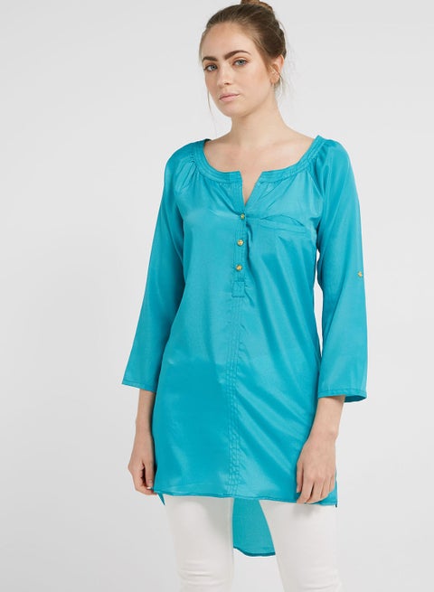 Asymmetric Hemline Tunic Blue