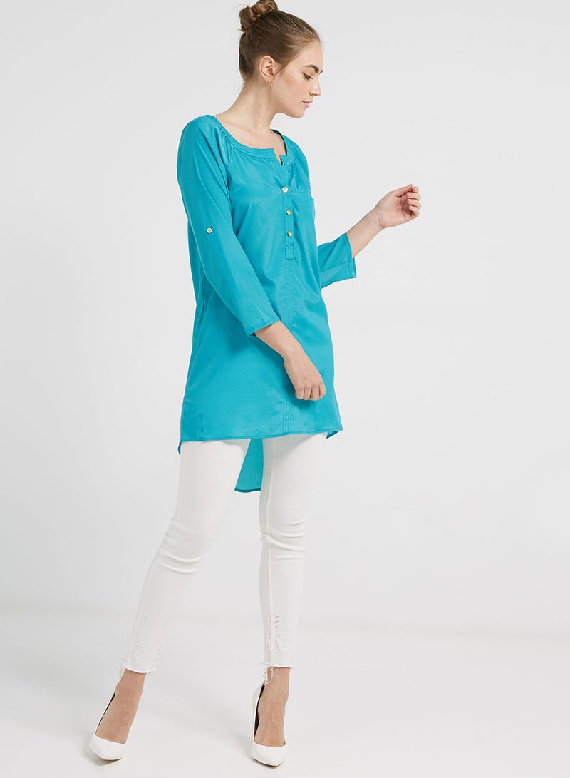 Asymmetric Hemline Tunic Blue