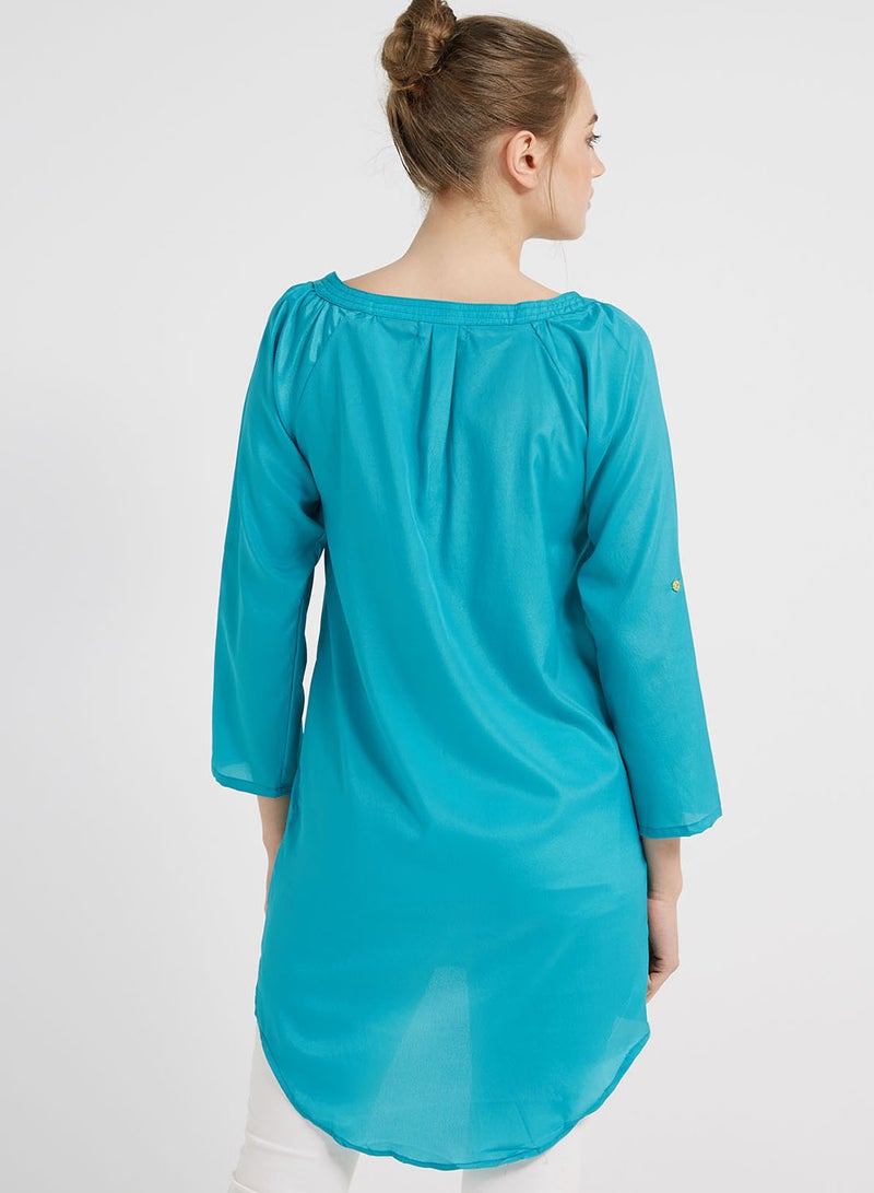 Asymmetric Hemline Tunic Blue