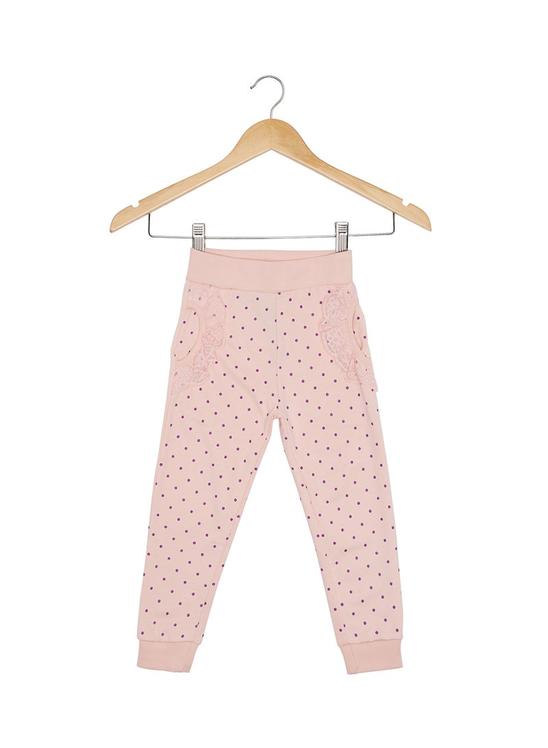 ايكونيك بنطلون رياضي منقط مع كشكشة من الدانتيل وردي - Image 1