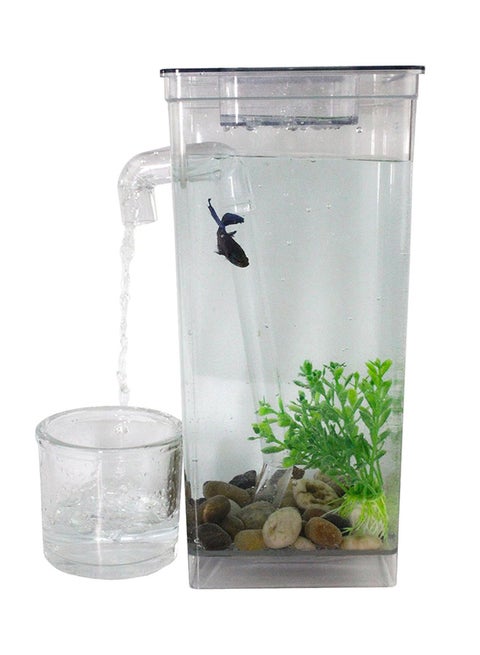 Self Cleaning Aquarium Fish Tank Transparent 15x12x25cm
