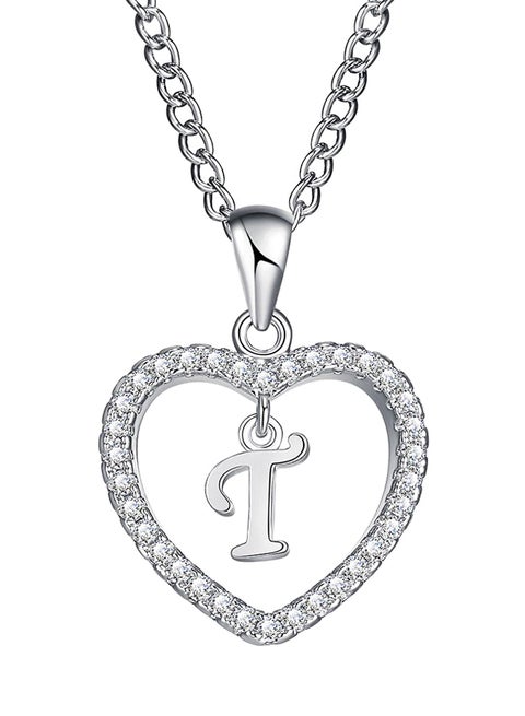 Concise Hollowed Heart Alphabet Chain Pendant