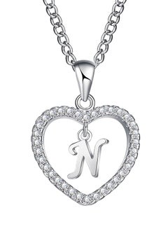 Bluelans Concise Hollowed Heart Alphabet Chain Pendant 