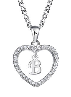 Bluelans Concise Hollowed Heart Alphabet Chain Pendant 