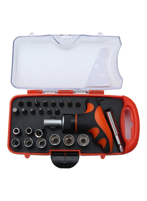 25-Piece T-Type Ratchet Screwdriver And Bit Set Orange/Black