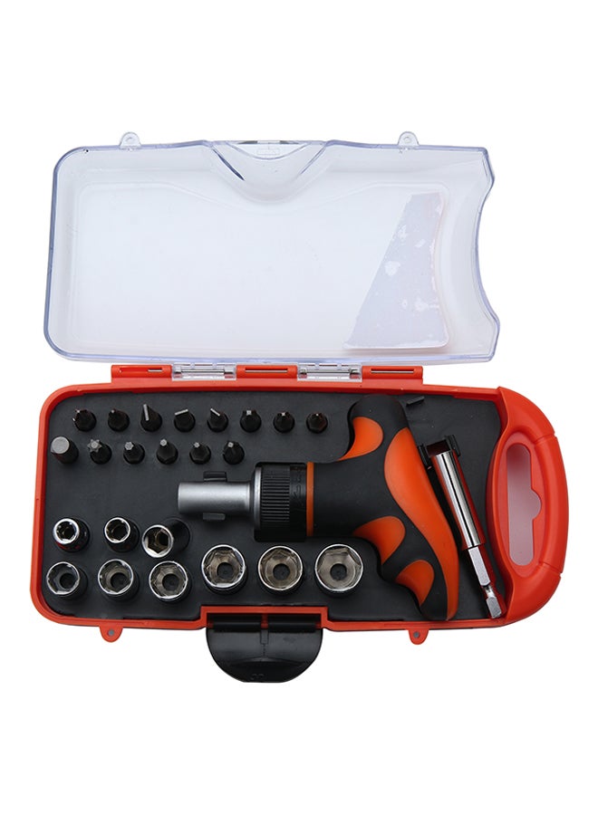 LAWAZIM 25-Piece T-Type Ratchet Screwdriver And Bit Set Orange/Black  - Image 1
